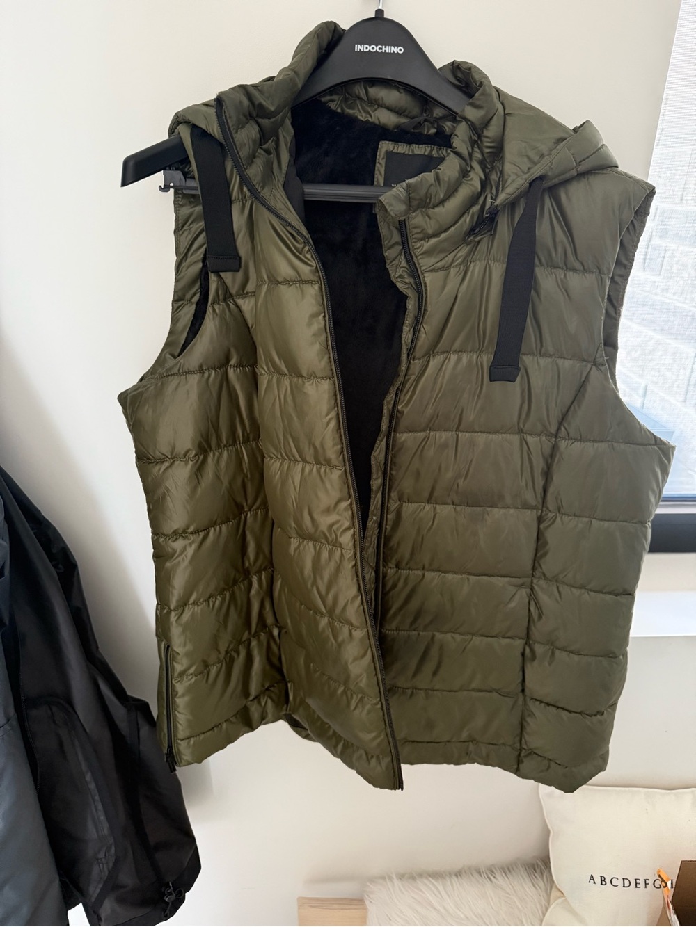 Women's Olive Puffer Vest with Hood